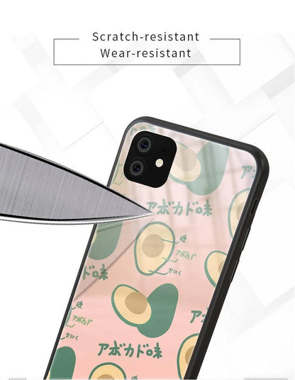 Phone Case Avocado Print Tempered Glass Shockproof