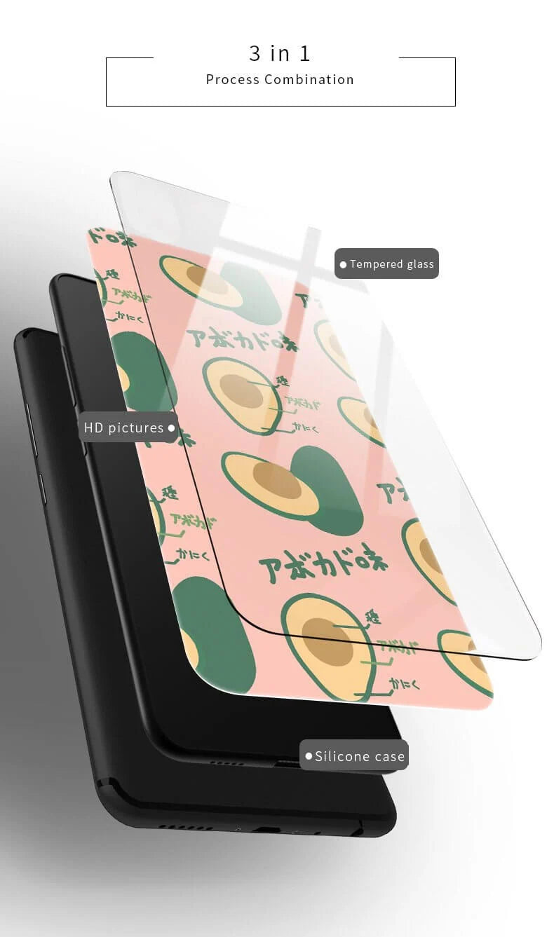 Phone Case Avocado Print Tempered Glass Shockproof