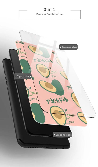 Phone Case Avocado Print Tempered Glass Shockproof