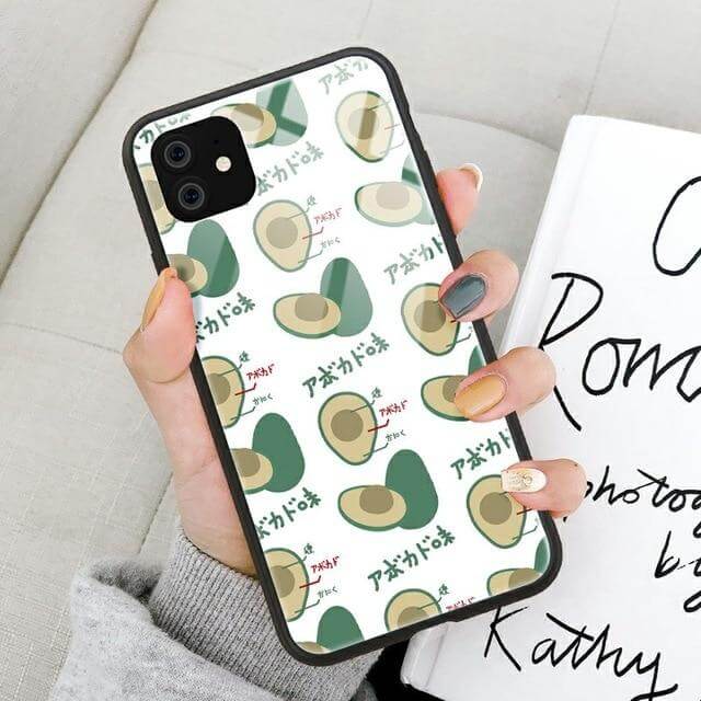 Phone Case Avocado Print Tempered Glass Shockproof