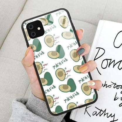 Phone Case Avocado Print Tempered Glass Shockproof