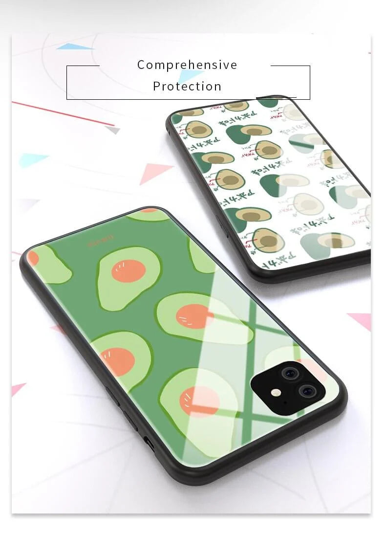 Phone Case Avocado Print Tempered Glass Shockproof