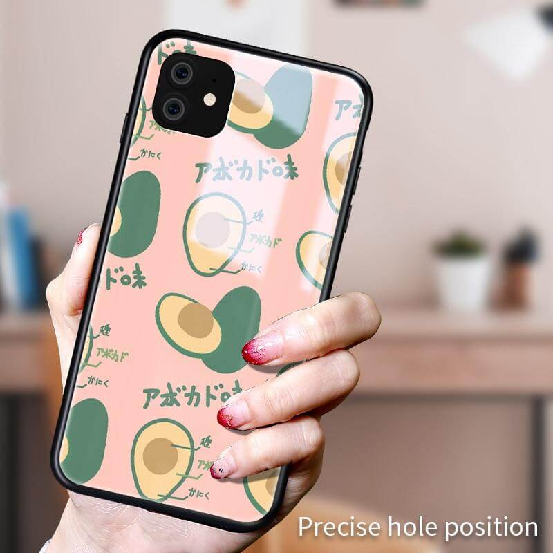 Phone Case Avocado Print Tempered Glass Shockproof