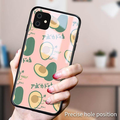 Phone Case Avocado Print Tempered Glass Shockproof