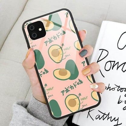 Phone Case Avocado Print Tempered Glass Shockproof