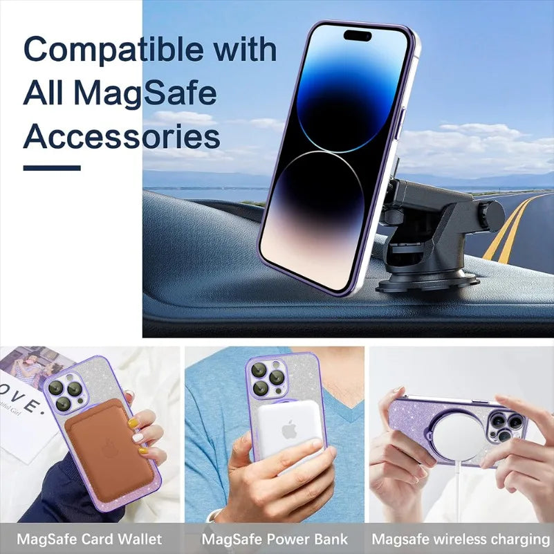 Phone Case Glitter Finish Magnetic & Wireless Charging Compatible