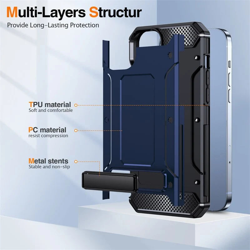 Phone Case Heavy-Duty Drop Protection Built-In Holder Magnetic