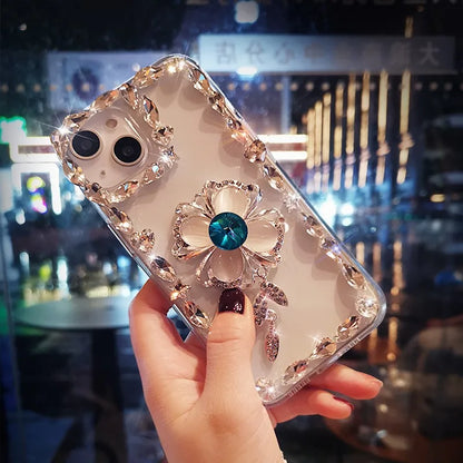 Phone Case Transparent Glitter Pearl Finish Diamond Bow Detail