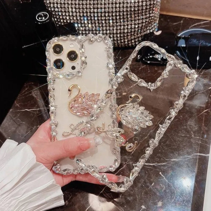 Phone Case Transparent Glitter Pearl Finish Diamond Bow Detail
