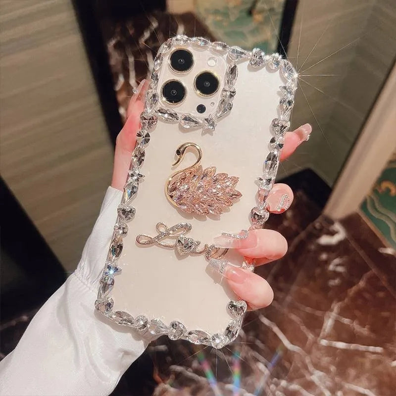 Phone Case Transparent Glitter Pearl Finish Diamond Bow Detail