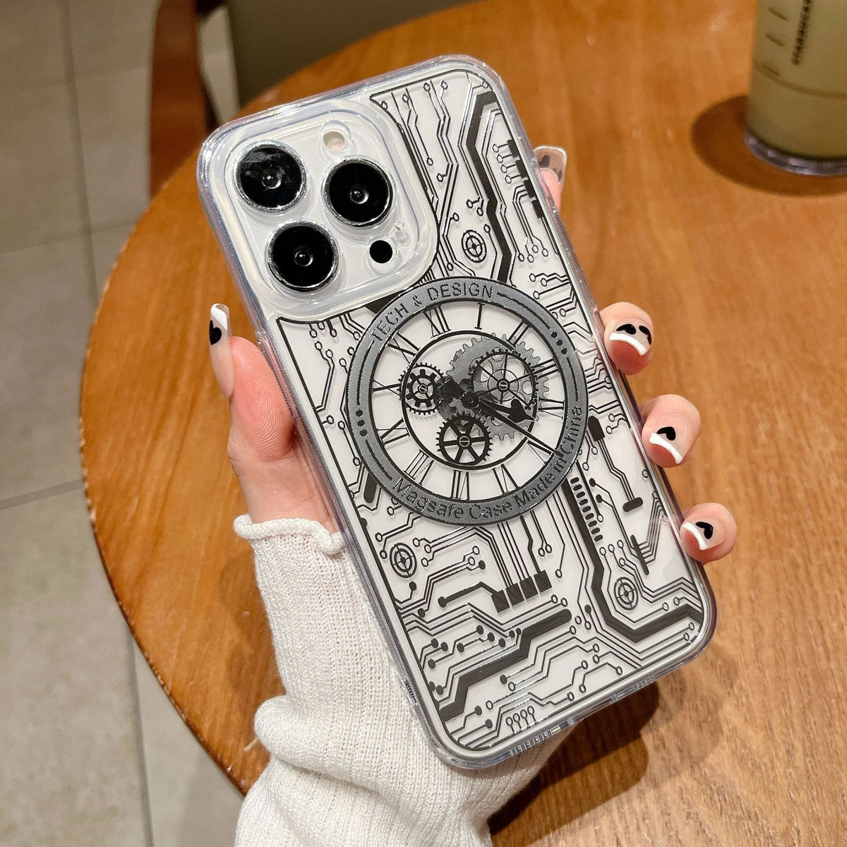 Phone Case Transparent Mechanical Clock MagSafe Compatible