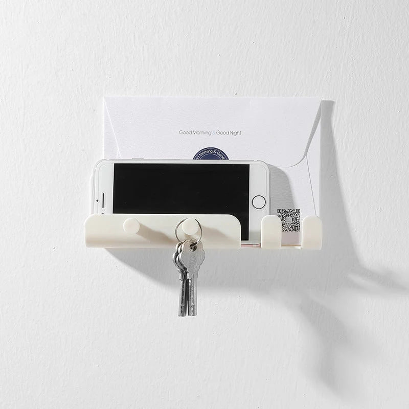 Phone Holder Organizer Wall-Mounted Adhesive 4 Hooks