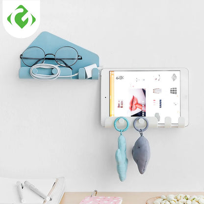 Phone Holder Organizer Wall-Mounted Adhesive 4 Hooks