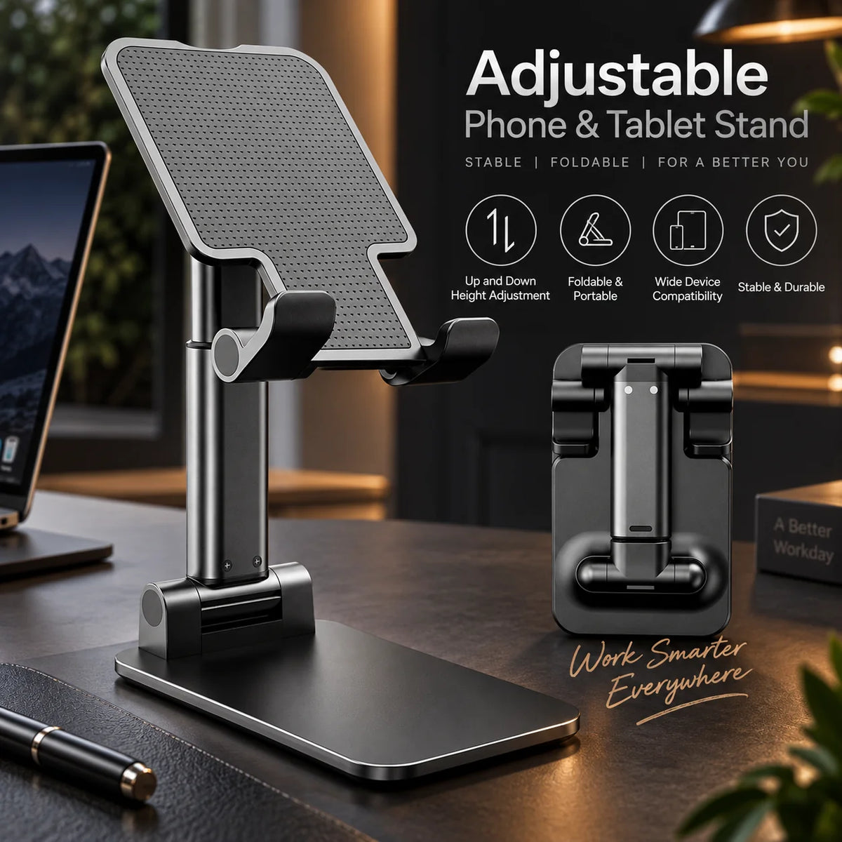 Phone & Tablet Stand Foldable Adjustable Non-Slip Silicone