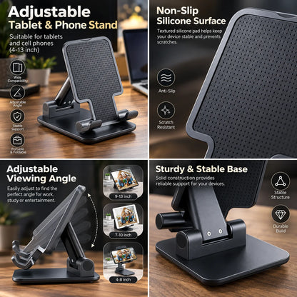Phone & Tablet Stand Foldable Adjustable Non-Slip Silicone