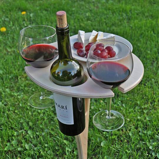 Picnic Table Foldable Wood Wine & Glass Holders