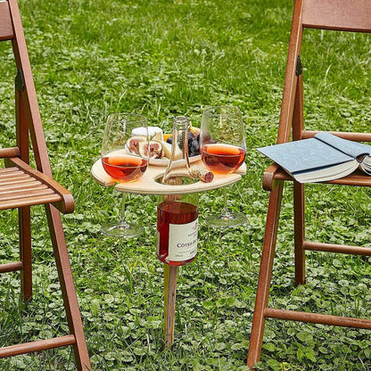 Picnic Table Foldable Wood Wine & Glass Holders