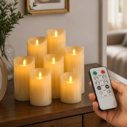 Pillar Candle Set Real Wax Flameless Remote & Timer