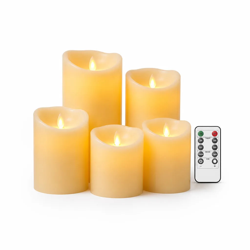 Pillar Candle Set Real Wax Flameless Remote & Timer