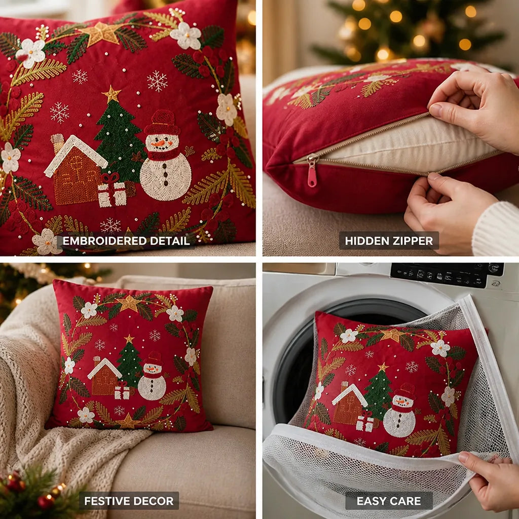 Pillow Cover Embroidered Wreath & Sequins