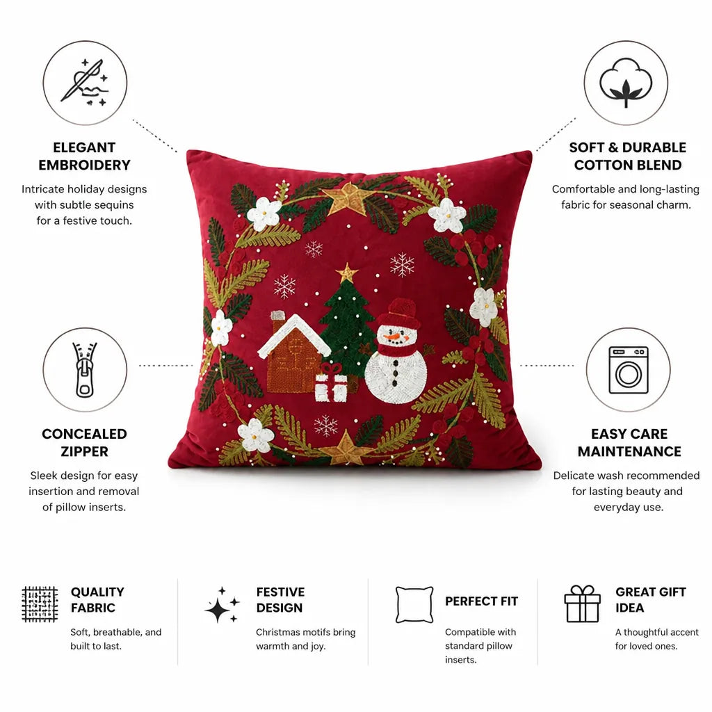 Pillow Cover Embroidered Wreath & Sequins