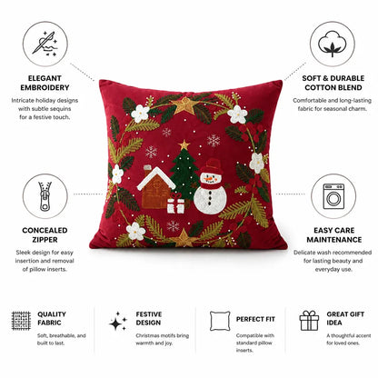 Pillow Cover Embroidered Wreath & Sequins
