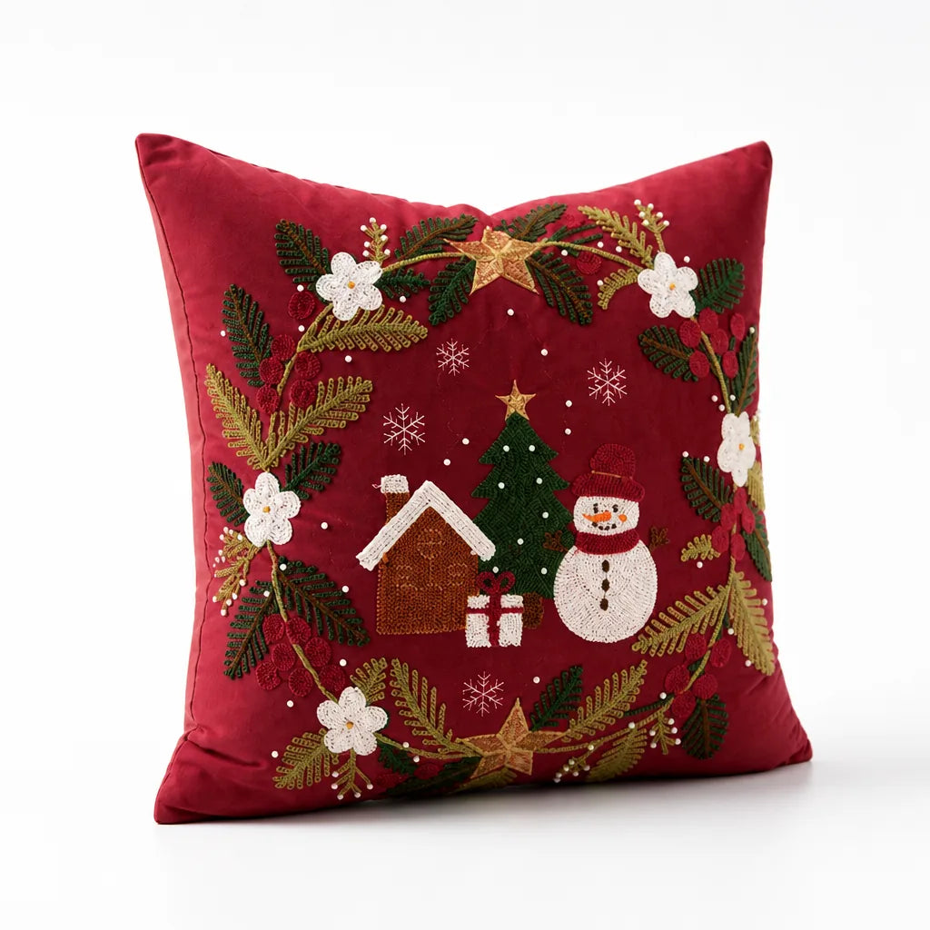 Pillow Cover Embroidered Wreath & Sequins