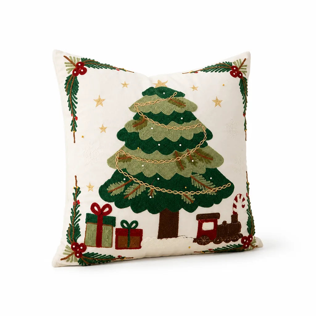 Pillow Cover Embroidered Wreath & Sequins