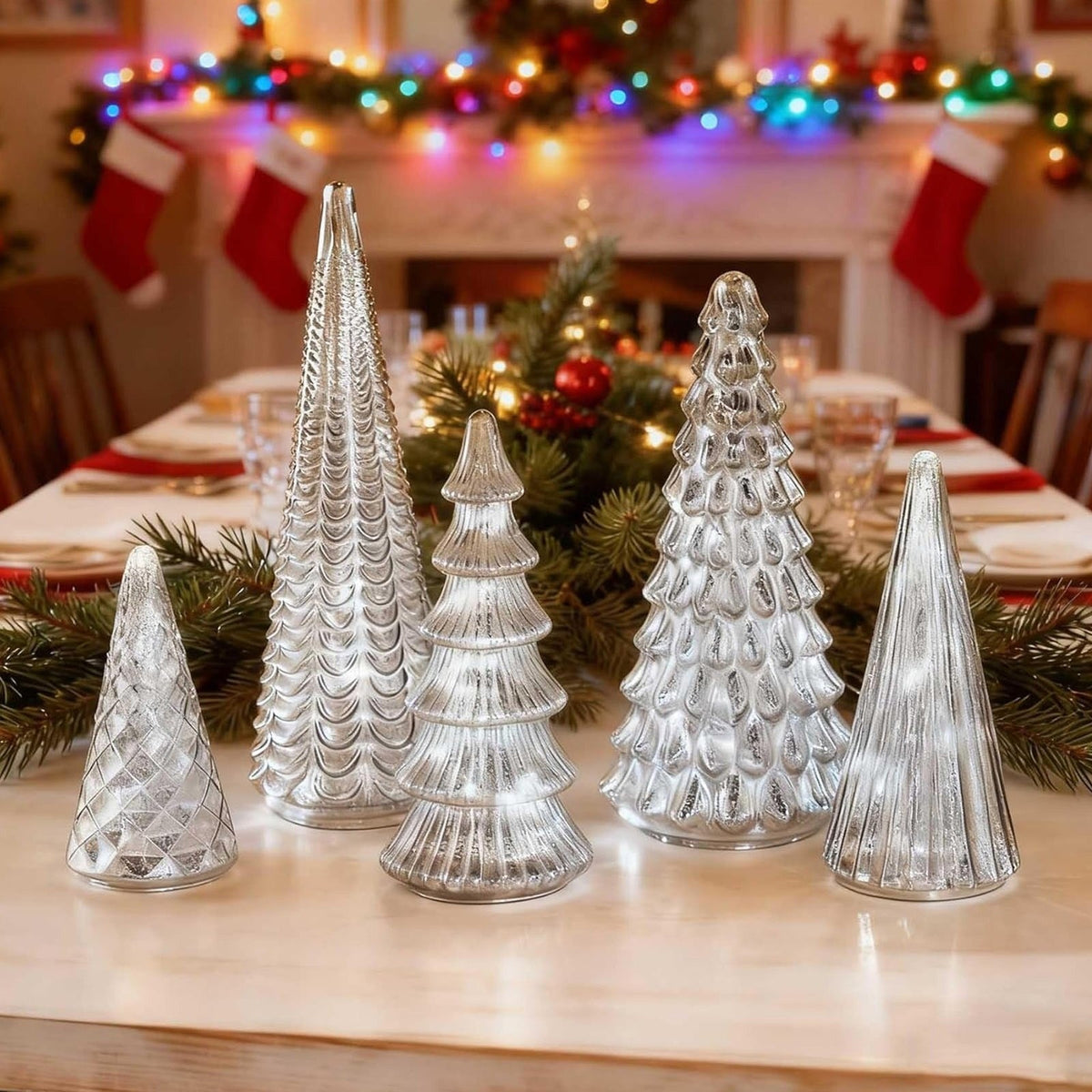 Pinecone Lights Warm LED Mercury Glass Set of 5