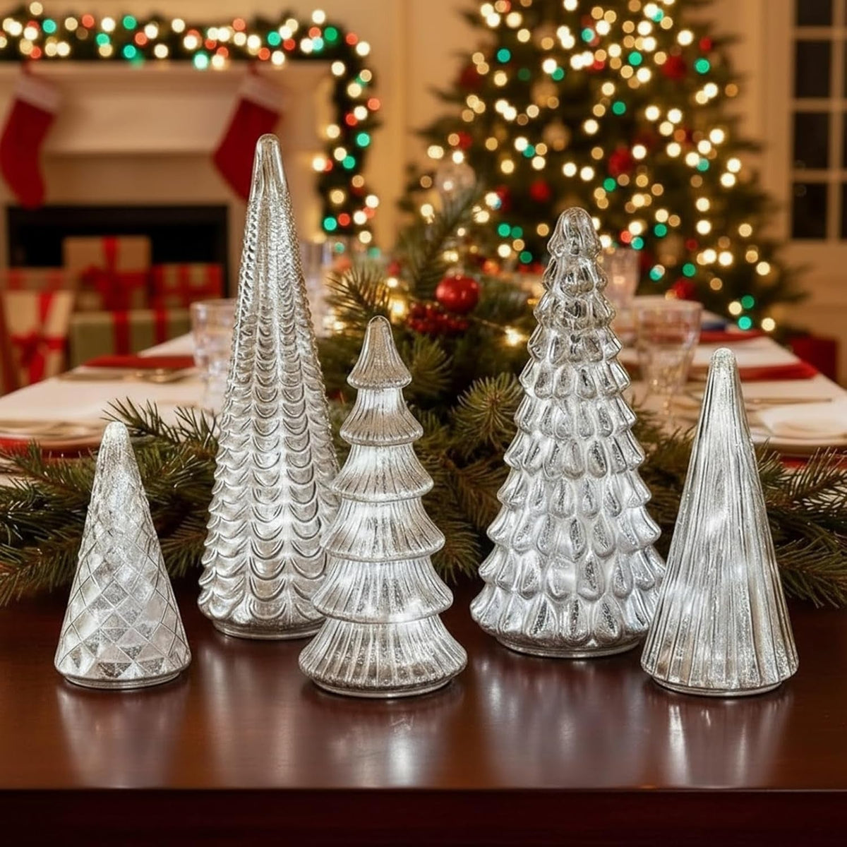 Pinecone Lights Warm LED Mercury Glass Set of 5