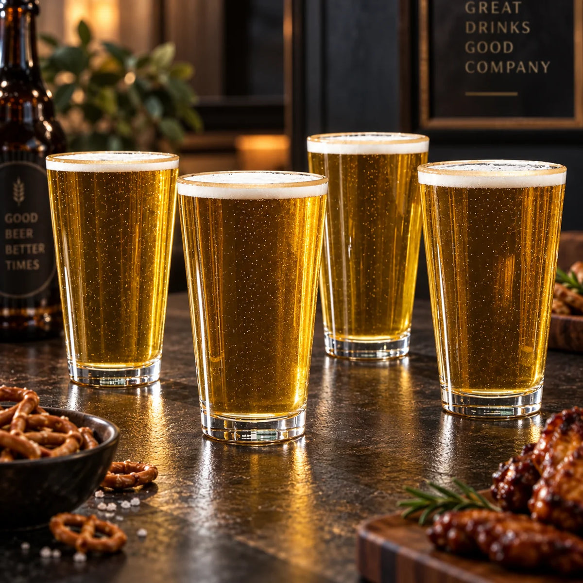 Pint Glasses Engraved Texture Set of 4