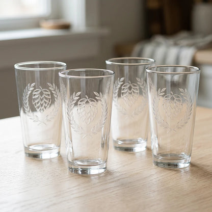 Pint Glasses Engraved Texture Set of 4