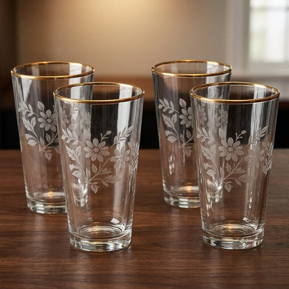 Pint Glasses Engraved Texture Set of 4