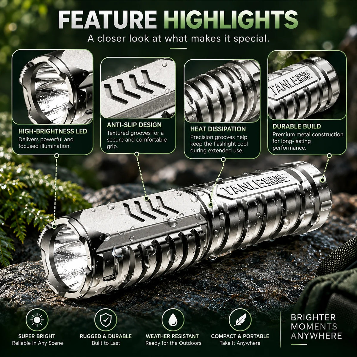 Pocket Flashlight Rechargeable Aluminum Compact Three Modes