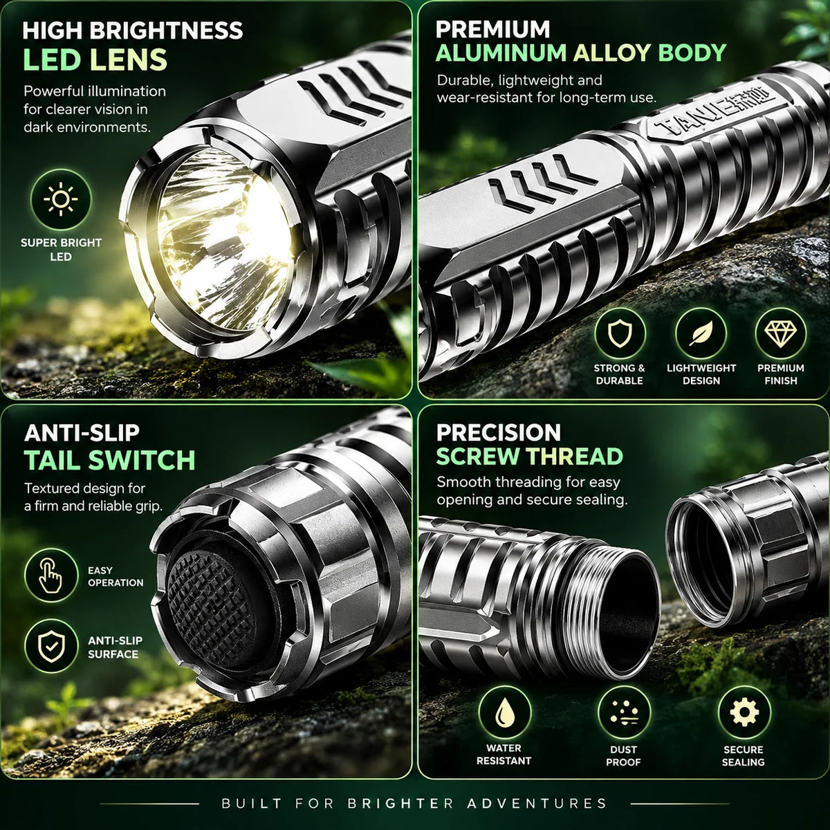 Pocket Flashlight Rechargeable Aluminum Compact Three Modes