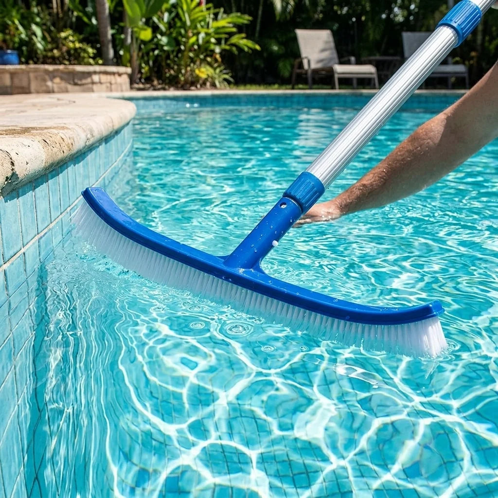 Pool Brush 18-Inch Wide Stiff Bristles Fits Telescopic Poles