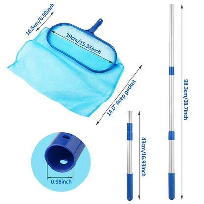 Pool Skimmer Net Fine Mesh Deep Pocket Telescopic Pole