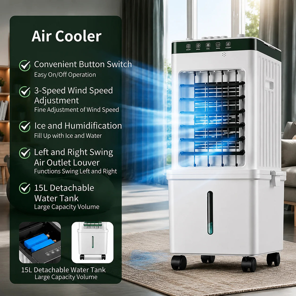 Portable Air Cooler 3-in-1 Cooling Humidifying & Purifying