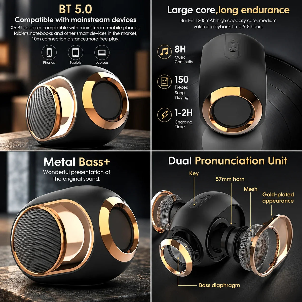 Portable Bluetooth Speaker Omnidirectional Stereo & Deep Bass