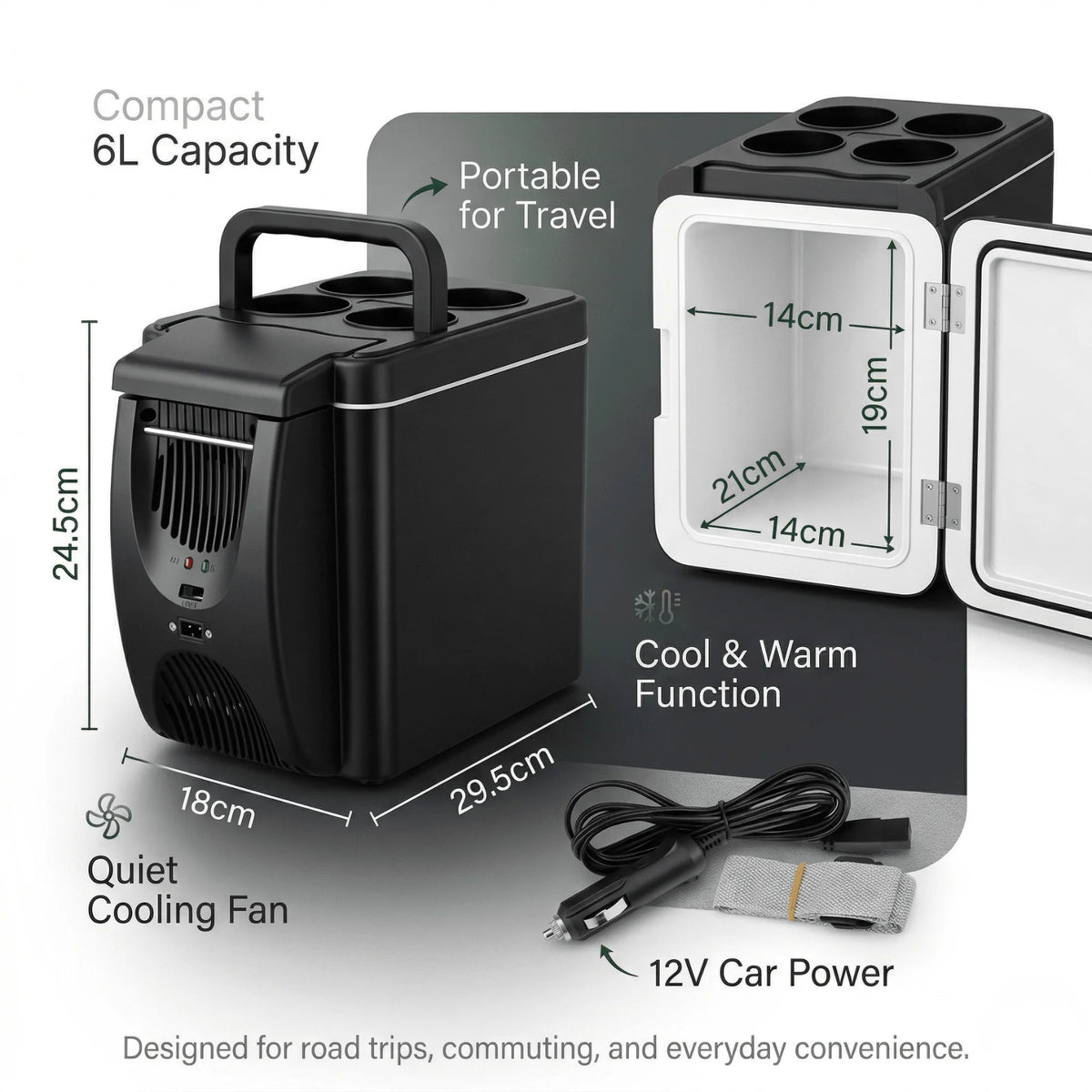 Portable Car Fridge Dual Cooling & Warming 6L Capacity