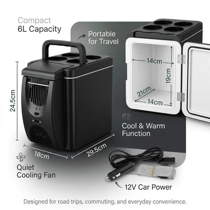 Portable Car Fridge Dual Cooling & Warming 6L Capacity