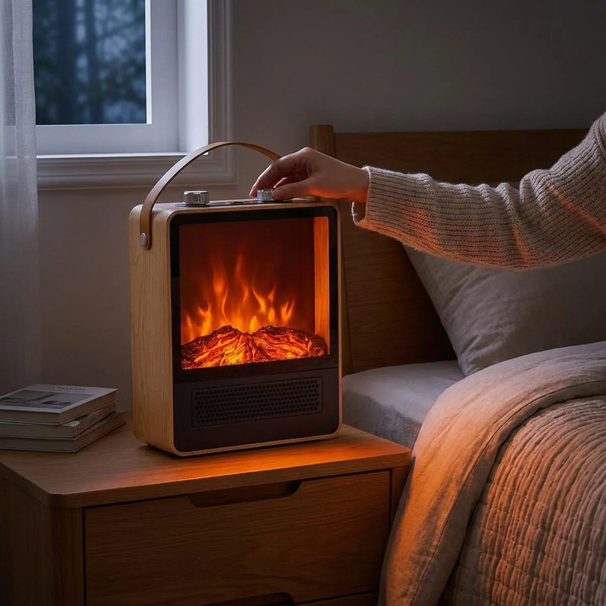 Portable Fireplace Heater 3D Flame 1500W Tip-Over Protection
