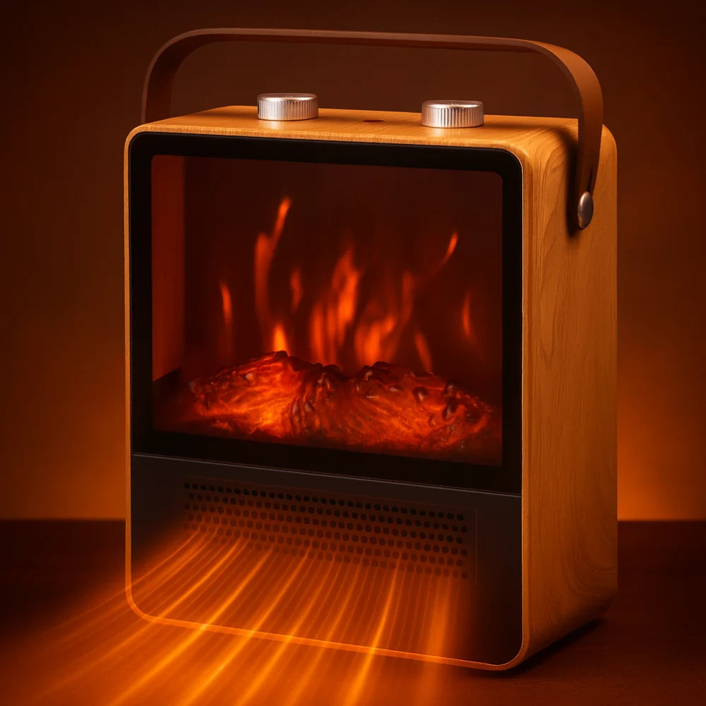 Portable Fireplace Heater 3D Flame 1500W Tip-Over Protection