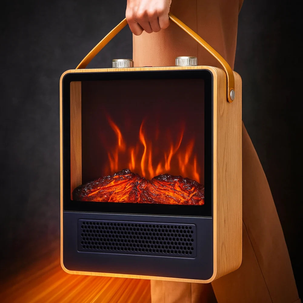 Portable Fireplace Heater 3D Flame 1500W Tip-Over Protection