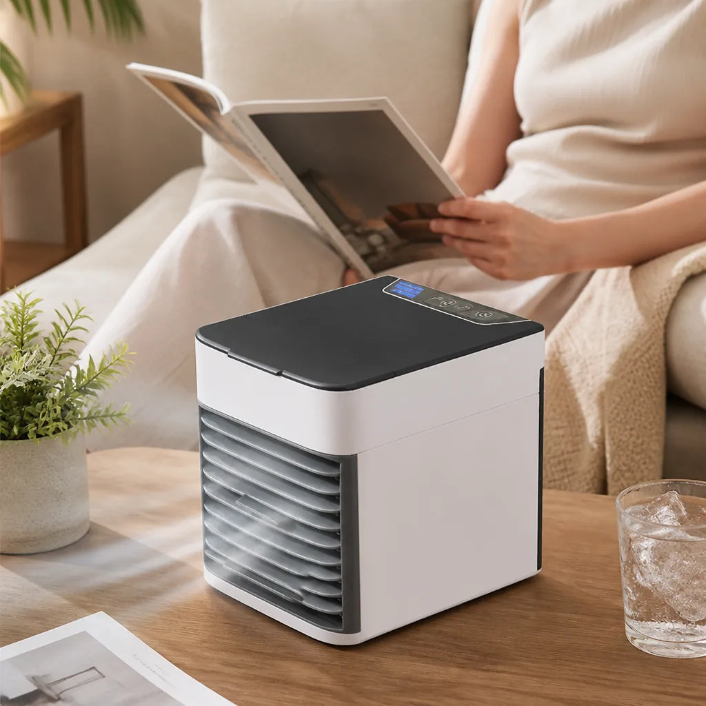 Portable USB-C Mini Air Cooler (3-in-1 Fan, Humidifier & LED Ambient Light)