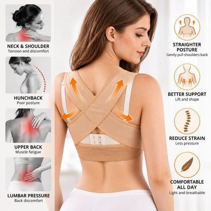 Posture Brace X-Shaped Back Adjustable Hook-and-Eye Closure