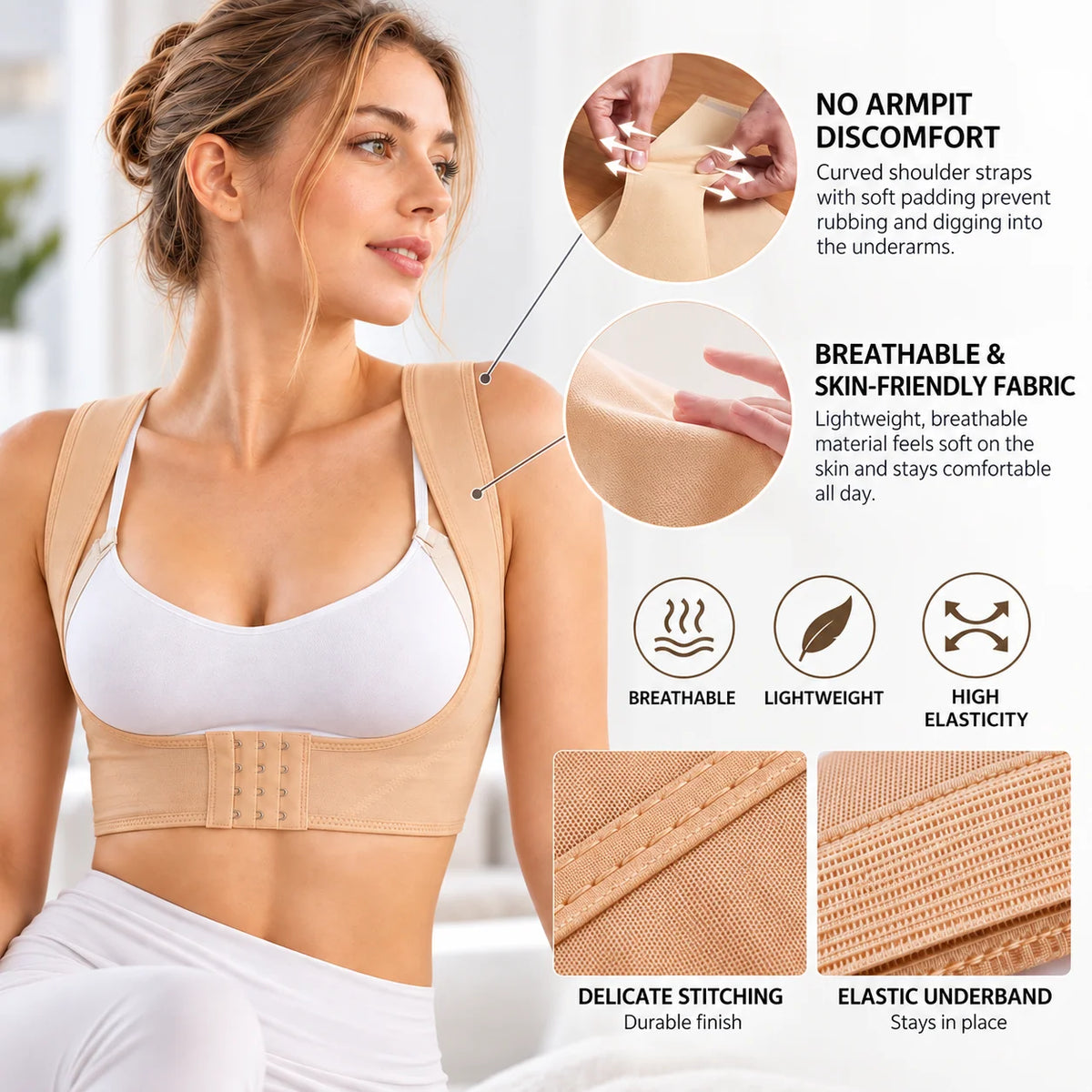 Posture Brace X-Shaped Back Adjustable Hook-and-Eye Closure