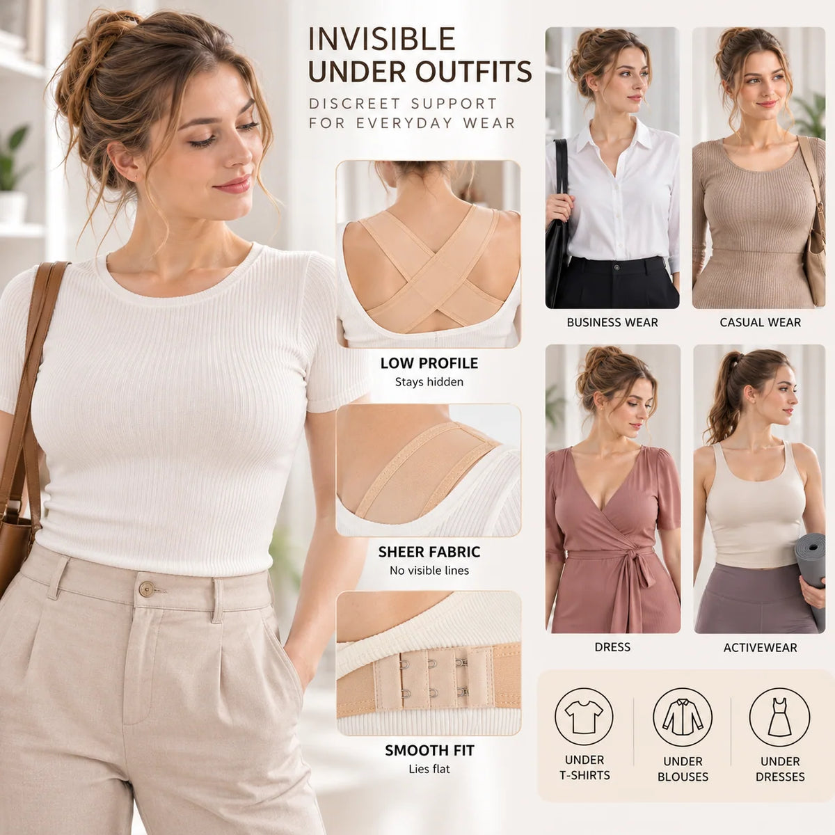 Posture Brace X-Shaped Back Adjustable Hook-and-Eye Closure