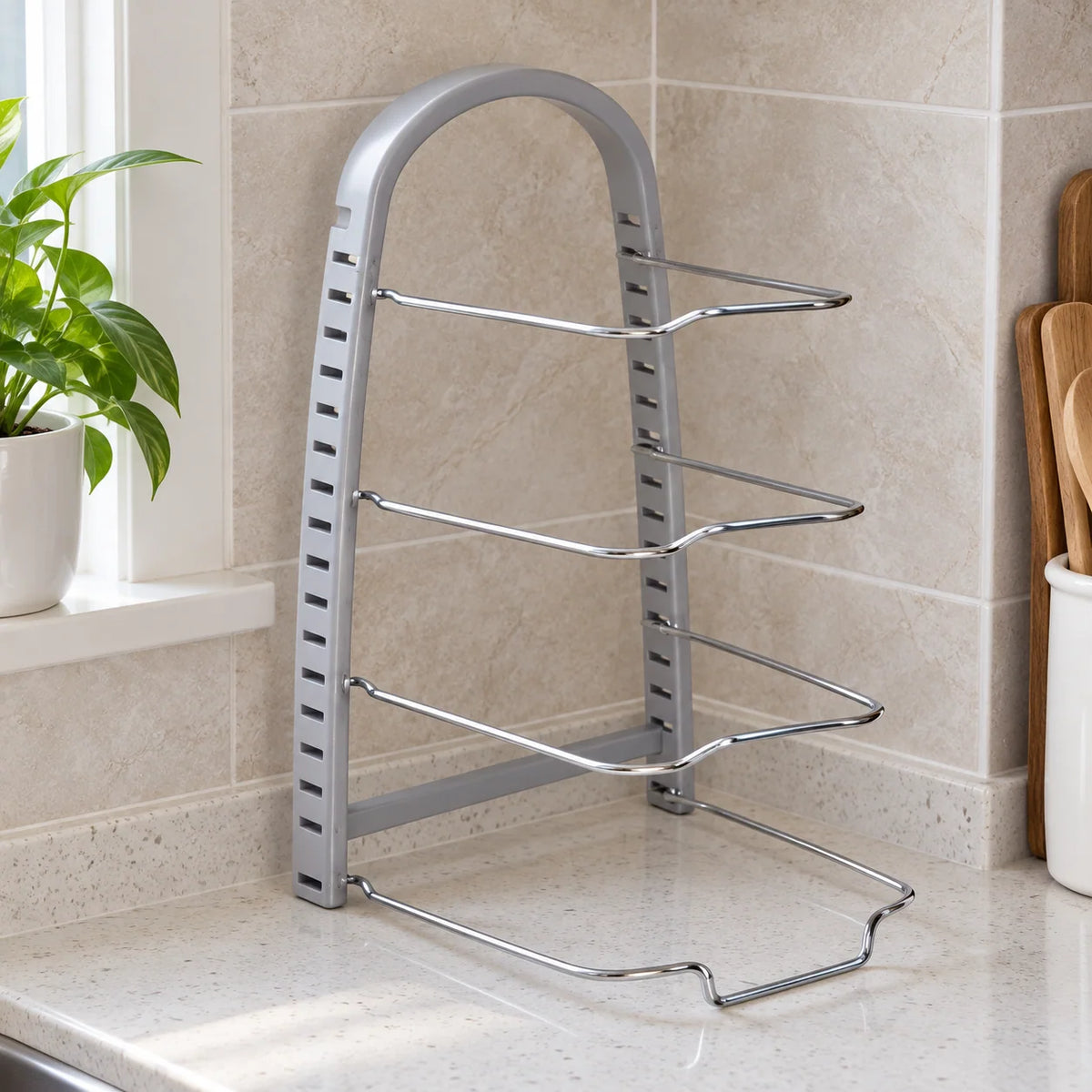 Pot Lid Rack Metal Wire 4-Slot Vertical Freestanding Storage