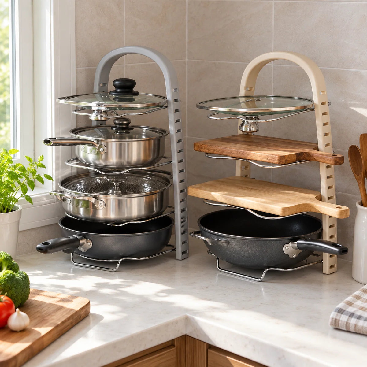 Pot Lid Rack Metal Wire 4-Slot Vertical Freestanding Storage